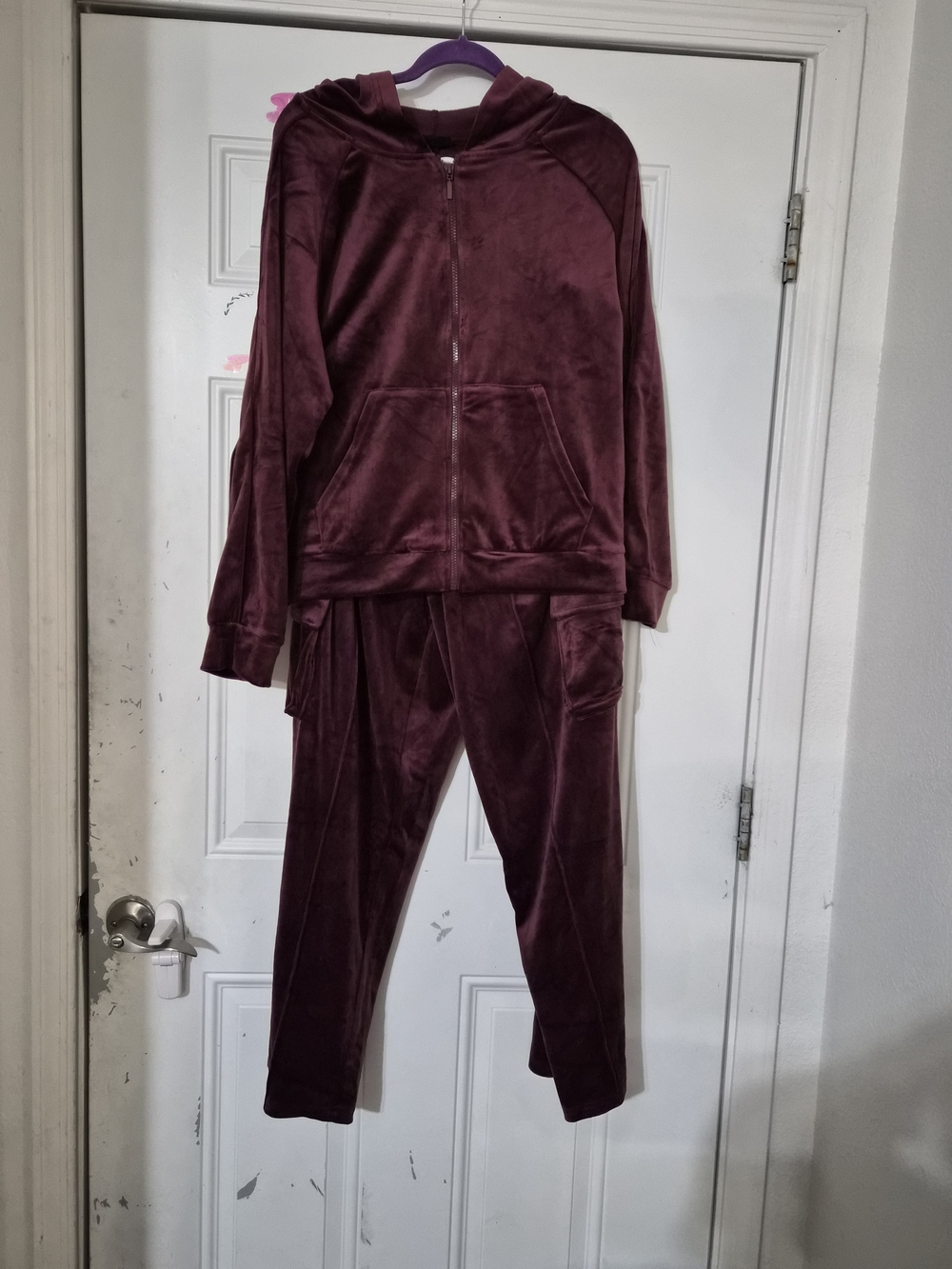 Ashley Stewart Plush Velour Hoodie & Joggers - Wine